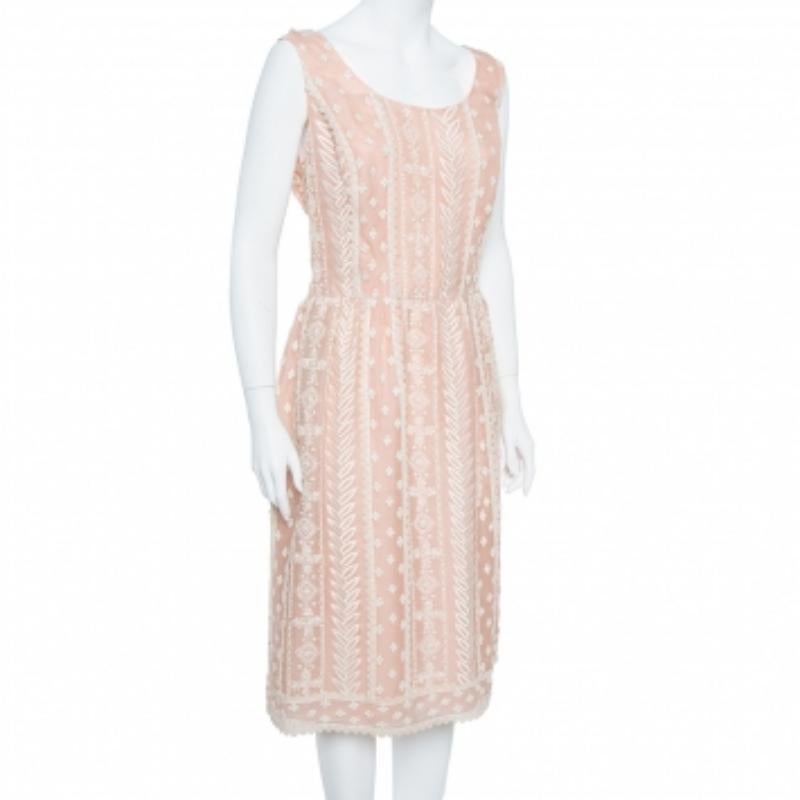 Oscar de la Renta Pale Pink Organza Silk Embroidered Sleeveless Dress XL For Sale 1