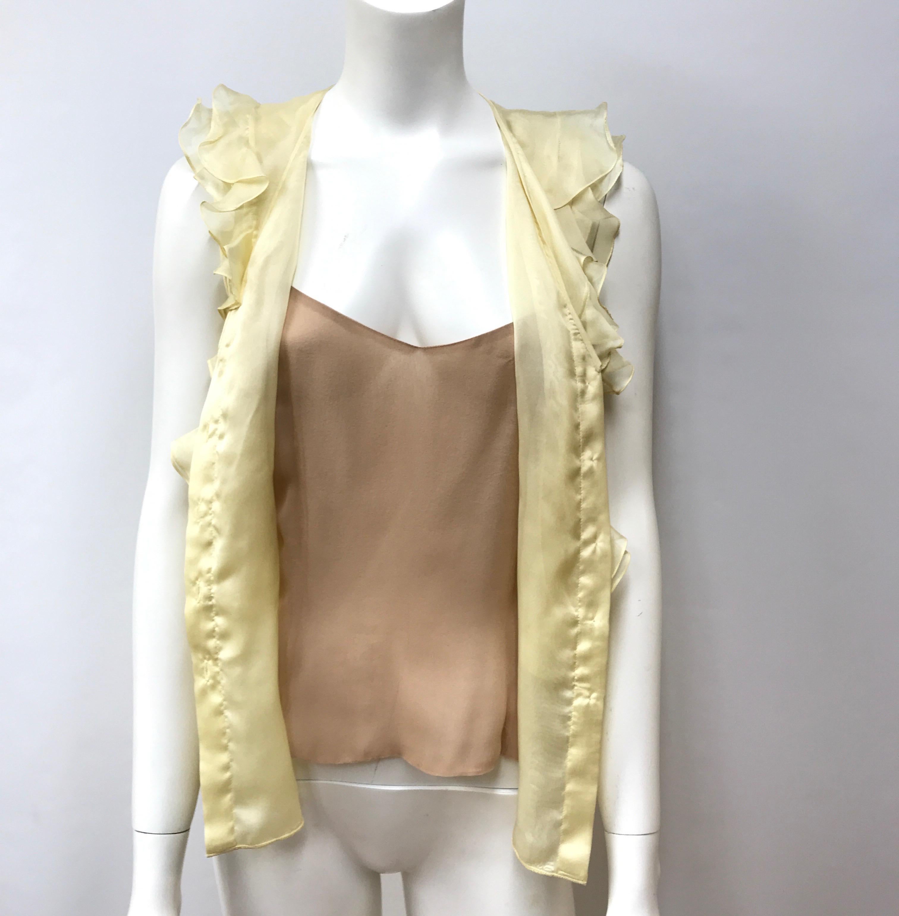 Women's Oscar De La Renta Pale Yellow Silk Sleeveless Top-6 For Sale