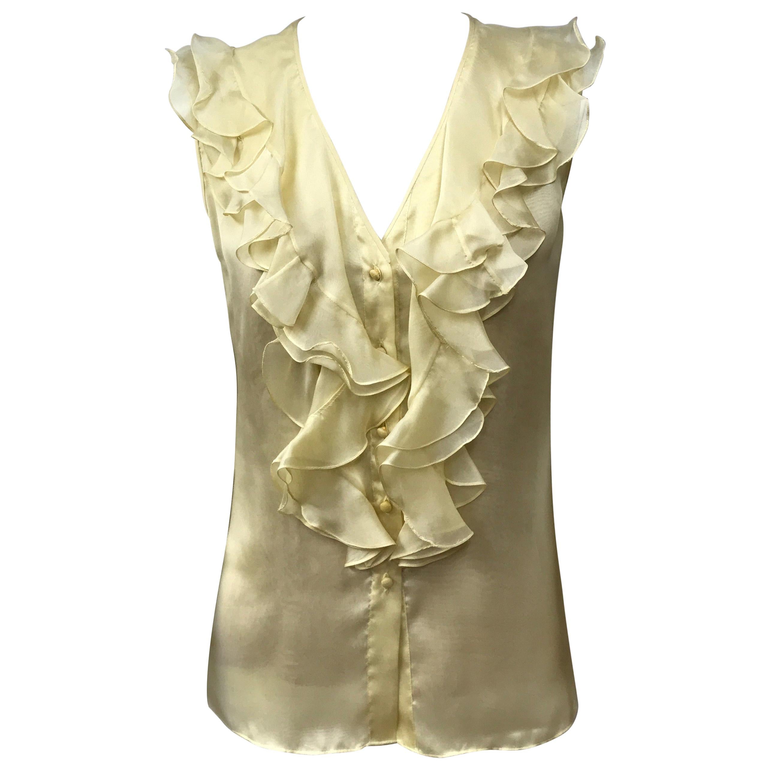 Oscar De La Renta Pale Yellow Silk Sleeveless Top-6