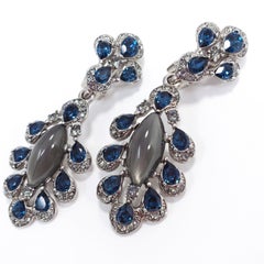 Boucles d'oreilles à clip en cristal Oscar de la Renta Parlor, bleu, gris et argenté