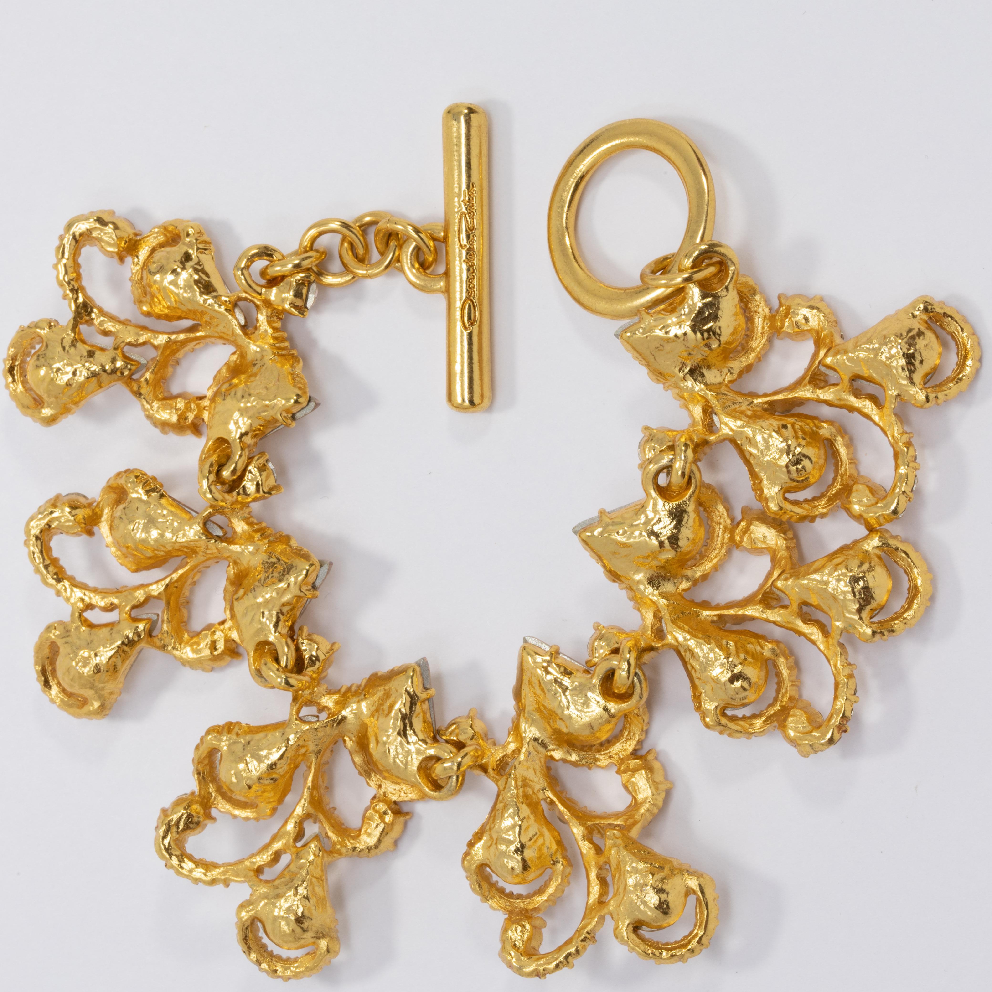 Oscar de la Renta Bracelet à fermoir à bascule en or, transparent et cristal de topaze taillé en poire Unisexe en vente