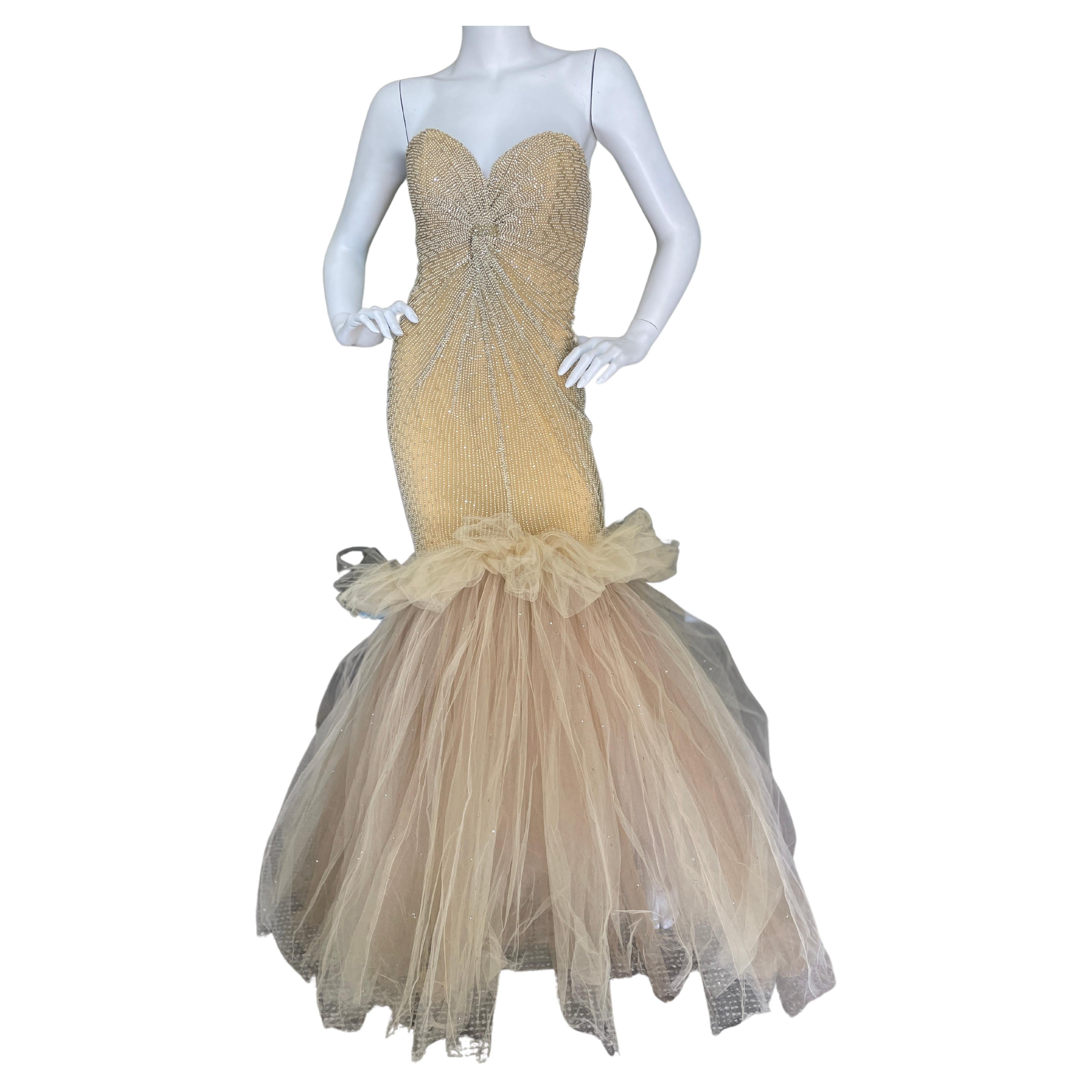 Oscar de la Renta Pearl Embellished Vintage Corset Mermaid Dress For Sale