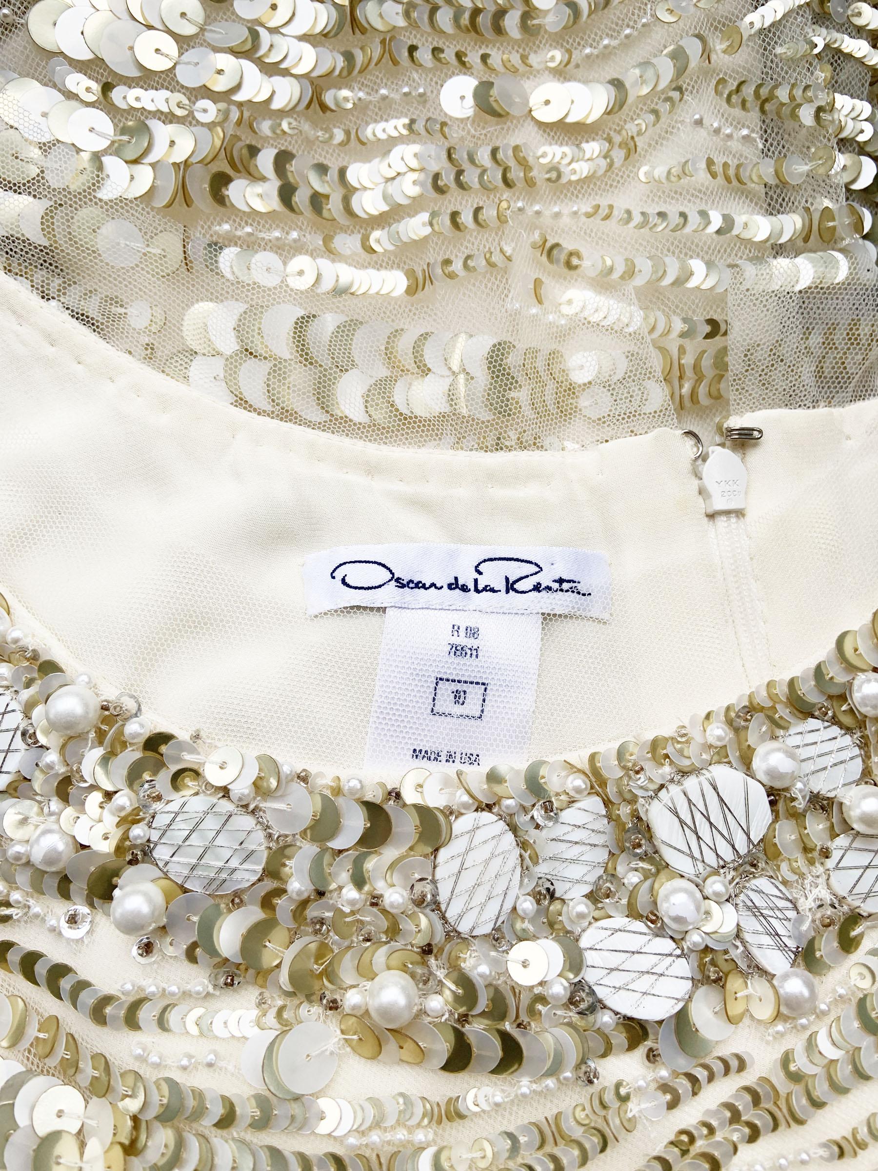 Oscar de la Renta PF 2008 Runway Champagne Silk Fully Embellished Dress US 10 For Sale 6