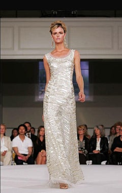 Oscar de la Renta PF 2008 Runway Champagne Silk Fully Embellished Dress US 10