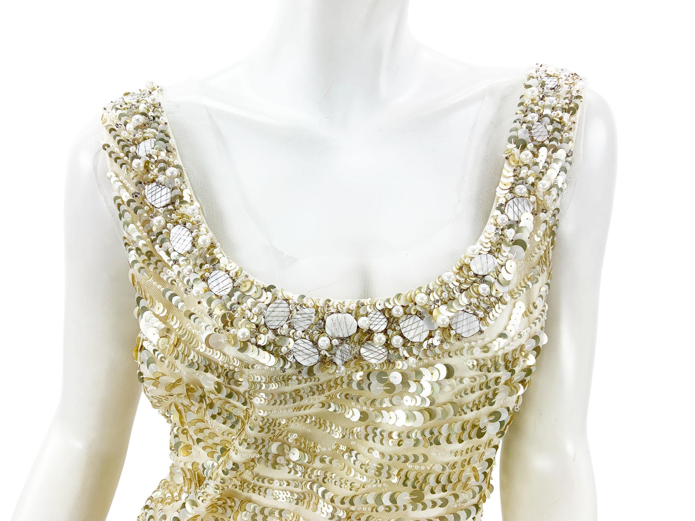 Oscar de la Renta PF 2008 Runway Champagne Silk Fully Embellished Dress US 10 For Sale 2