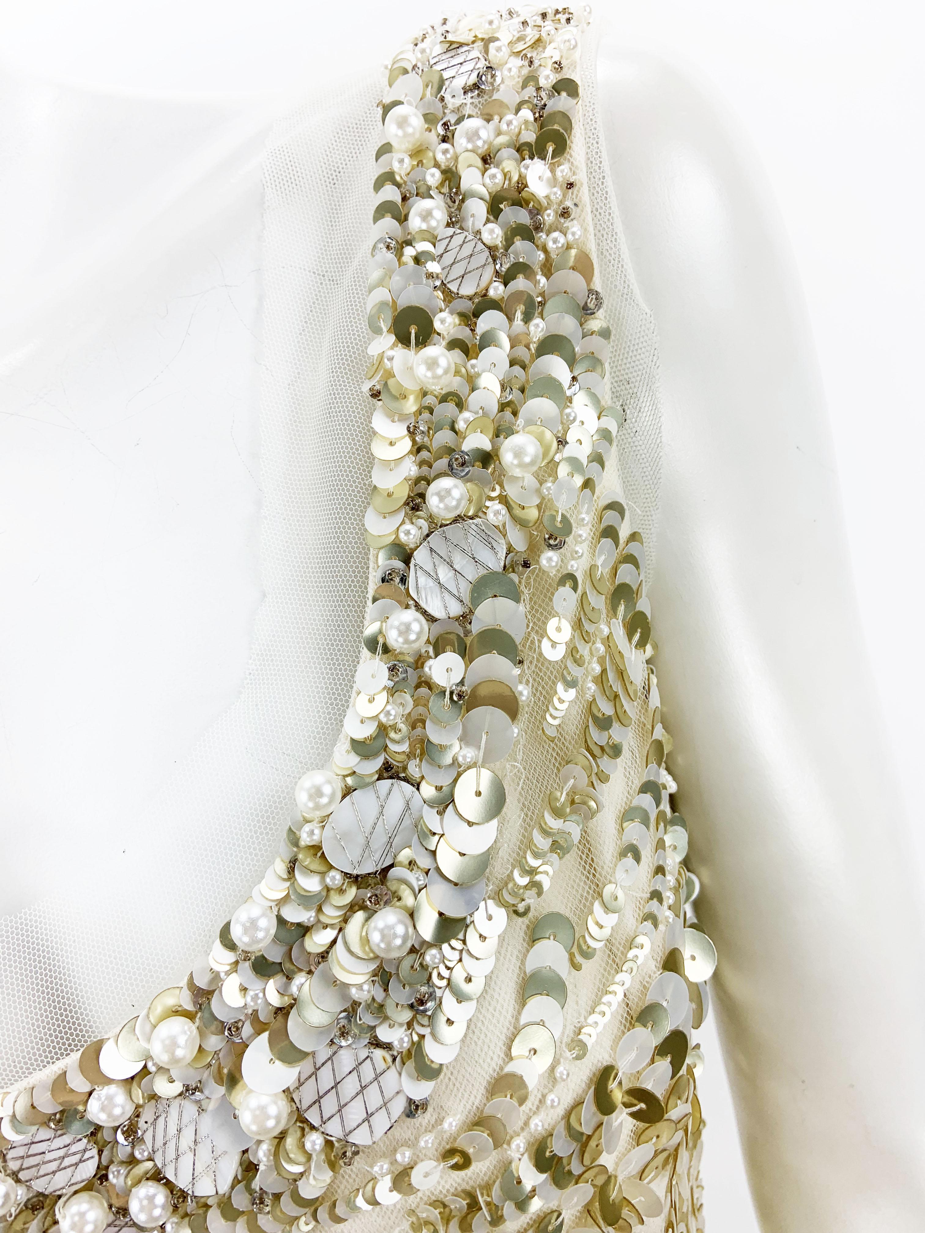 Oscar de la Renta PF 2008 Runway Champagne Silk Fully Embellished Dress US 10 For Sale 4