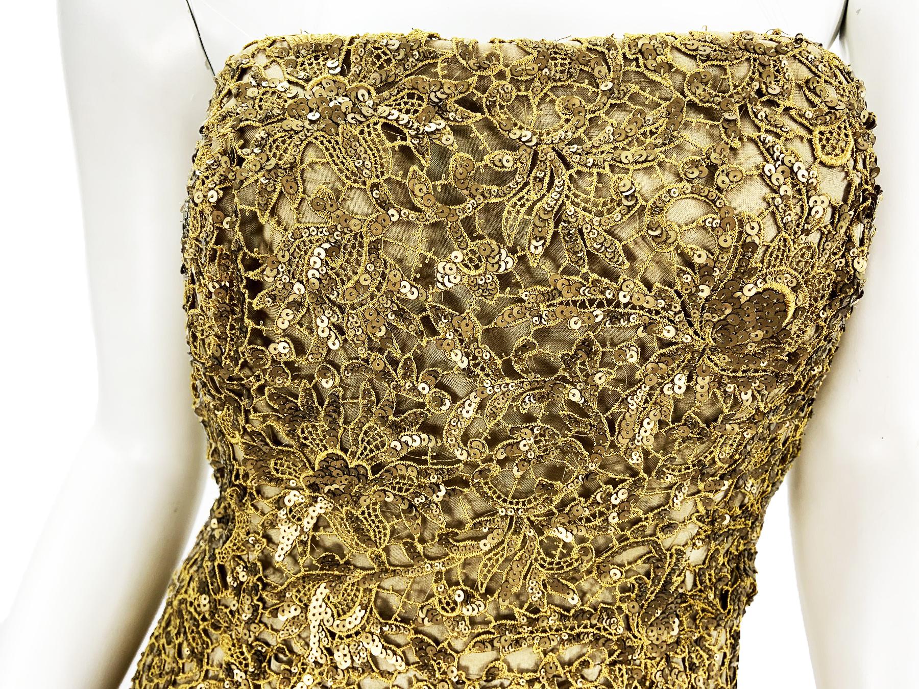 Oscar De La Renta PF 2012 Gold Lace Sequin Embellished Dress Gown + Jacket  For Sale 4