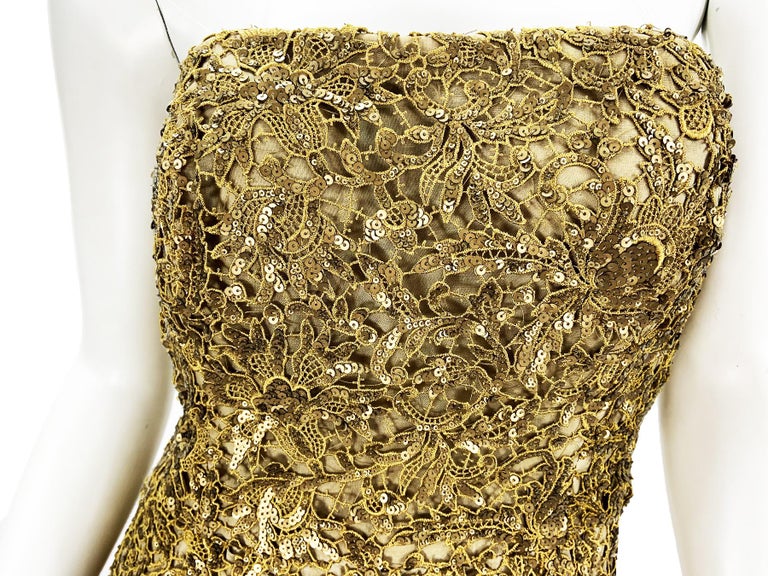 Oscar De La Renta PF 2012 Gold Lace Sequin Embellished Dress Gown + Jacket  For Sale at 1stDibs | oscar pf, oscar de la renta gold sequin dress, gold  lace jacket
