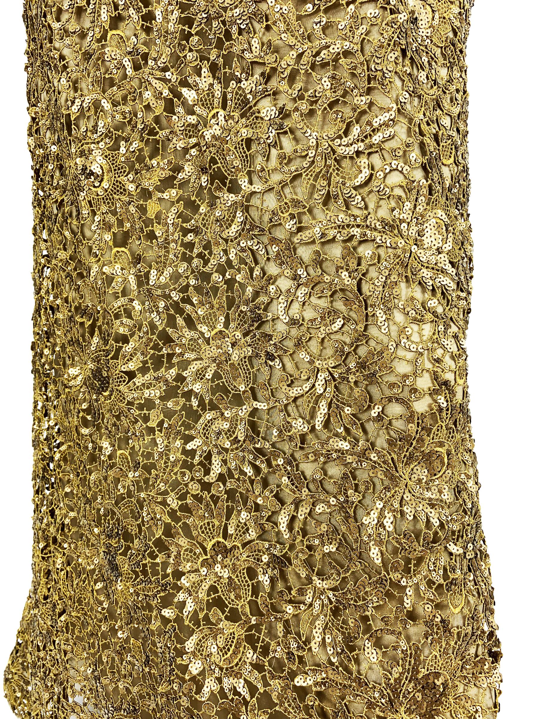 Oscar De La Renta PF 2012 Gold Lace Sequin Embellished Dress Gown + Jacket  For Sale 5