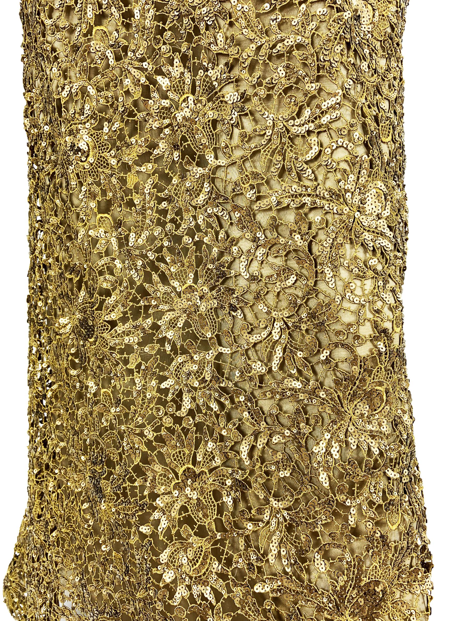 Oscar De La Renta PF 2012 abito in pizzo dorato impreziosito da paillettes + giacca in vendita 7
