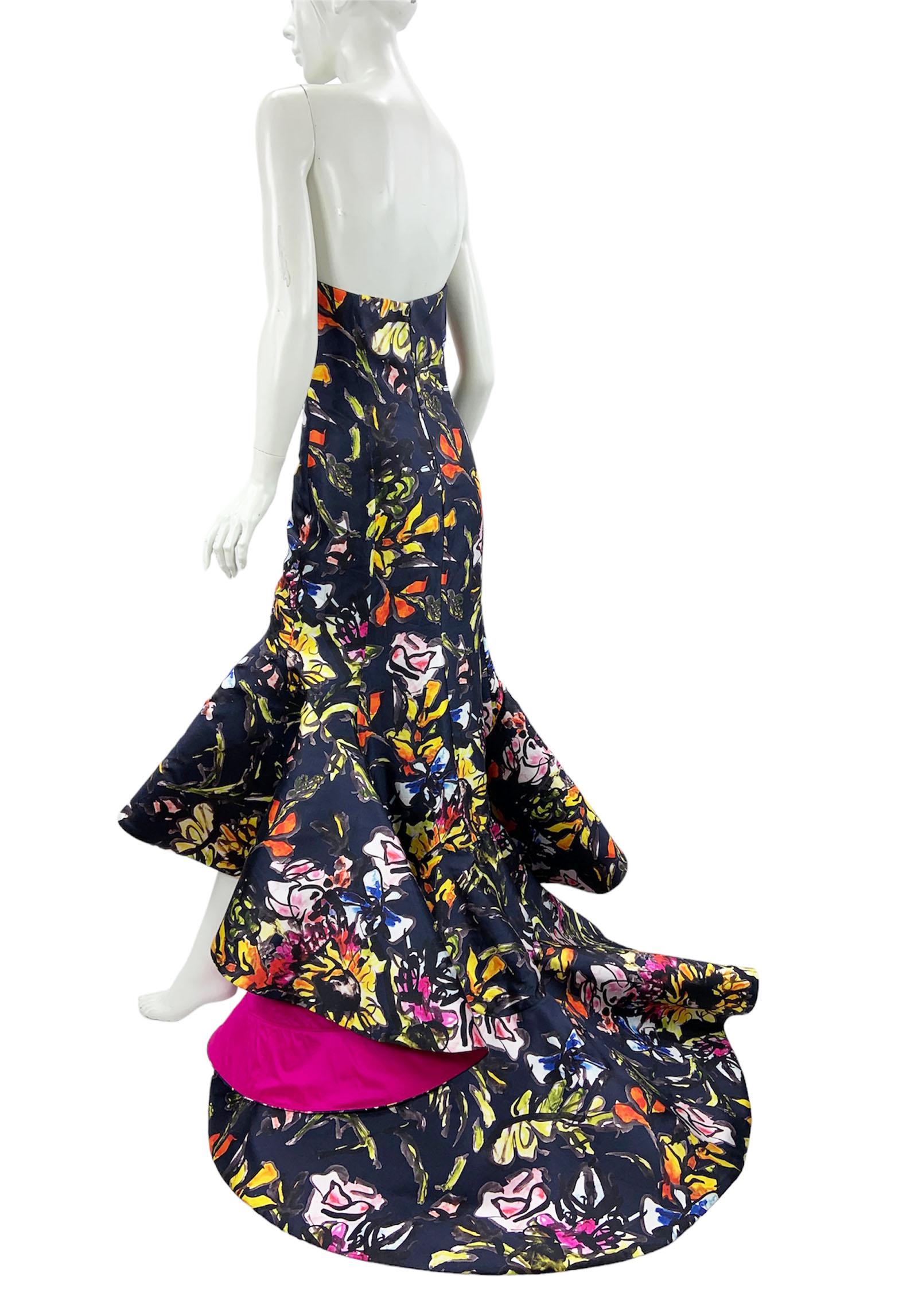 Women's Oscar de la Renta PF 2015 Floral Printed High-Low Corset Dress Gown US size 6 For Sale