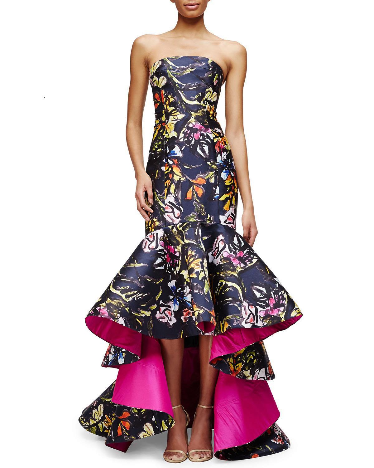 Oscar de la Renta PF 2015 Floral Printed High-Low Corset Dress Gown US size 6 For Sale 2