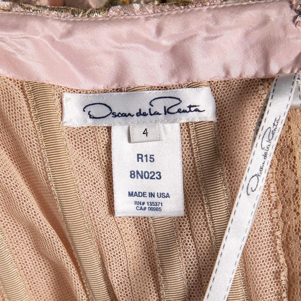 Oscar De La Renta Pink and Gold Brocade Strapless Asymmetrical Gown S In Good Condition In Dubai, Al Qouz 2