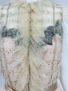 Oscar de la Renta Rosa Cremefarbenes Pailletten-Spitzen-Top & Seiden-Camisole Ungetragen mit Etiketten