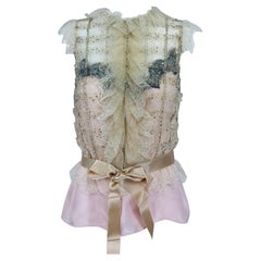 Oscar De la Renta - Top in pizzo con lustrini e canotta in seta rosa crema - non indossato con etichette