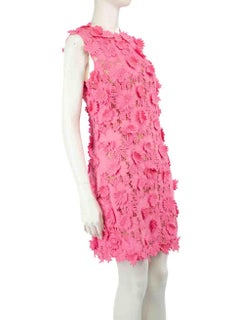 Oscar de la Renta Pink Floral Appliqué Guipure Lace Dress Size L