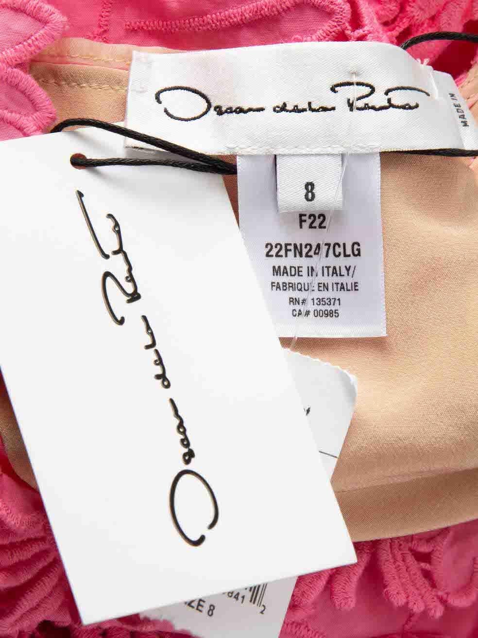 Oscar de la Renta Pink Floral Appliqué Guipure Lace Dress Size L For Sale 1