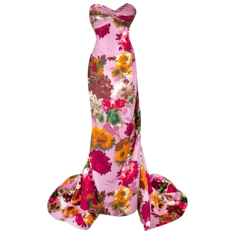 Oscar de la Renta Pink Garden Party Floral Evening Gown S/S 2008 Size 8 For Sale at 1stDibs Oscar de la Renta Pink Garden Party Floral Evening Gown S/S 2008 Size 8 For Sale at 1stDibs