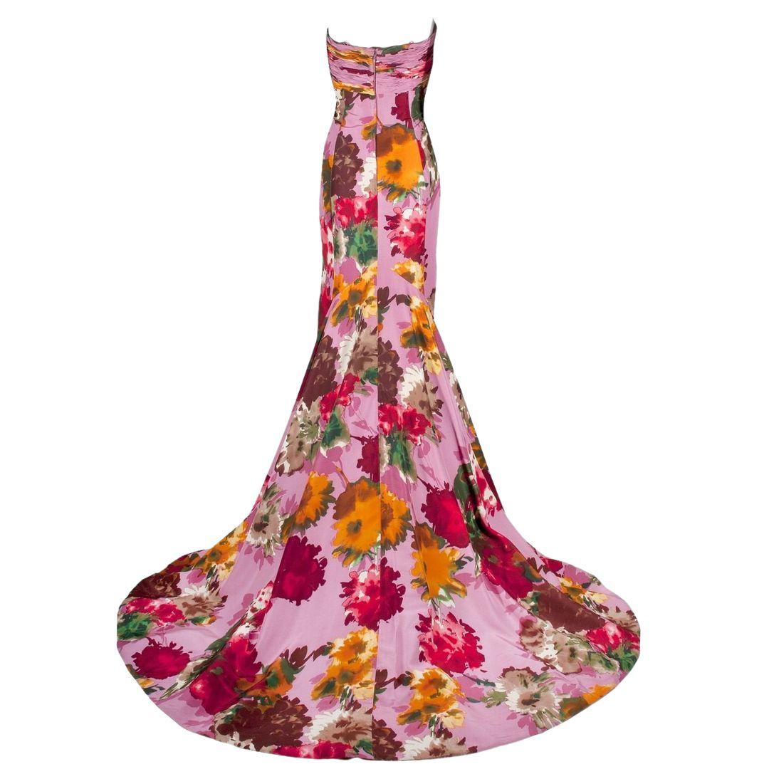 Oscar de la Renta Rosa Garten Party Floral Abendkleid mit Blumenmuster F/S 2008 Größe 8 Damen im Angebot