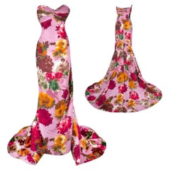 Used Oscar de la Renta Pink Garden Party Floral Evening Gown S/S 2008 Size 8
