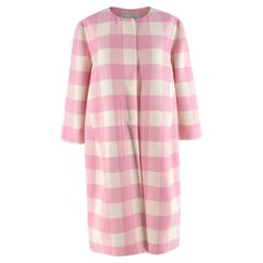 Oscar de la Renta Pink & Ivory Oversize Gingham Wool Twill Coat - US 6