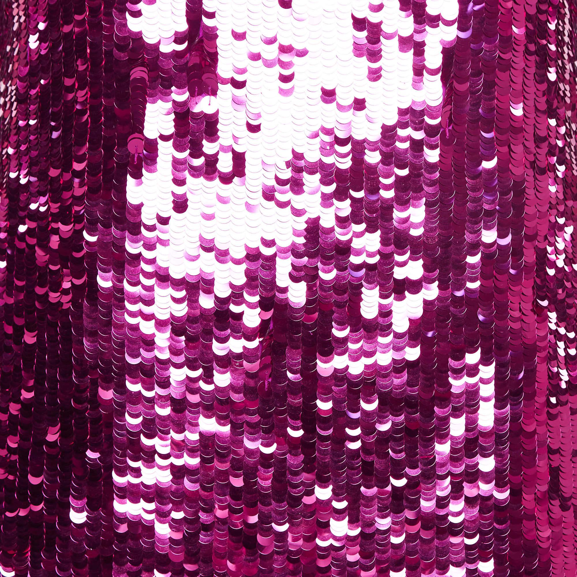 Rose Oscar de la Renta - Robe courte à bretelles à sequins roses M en vente