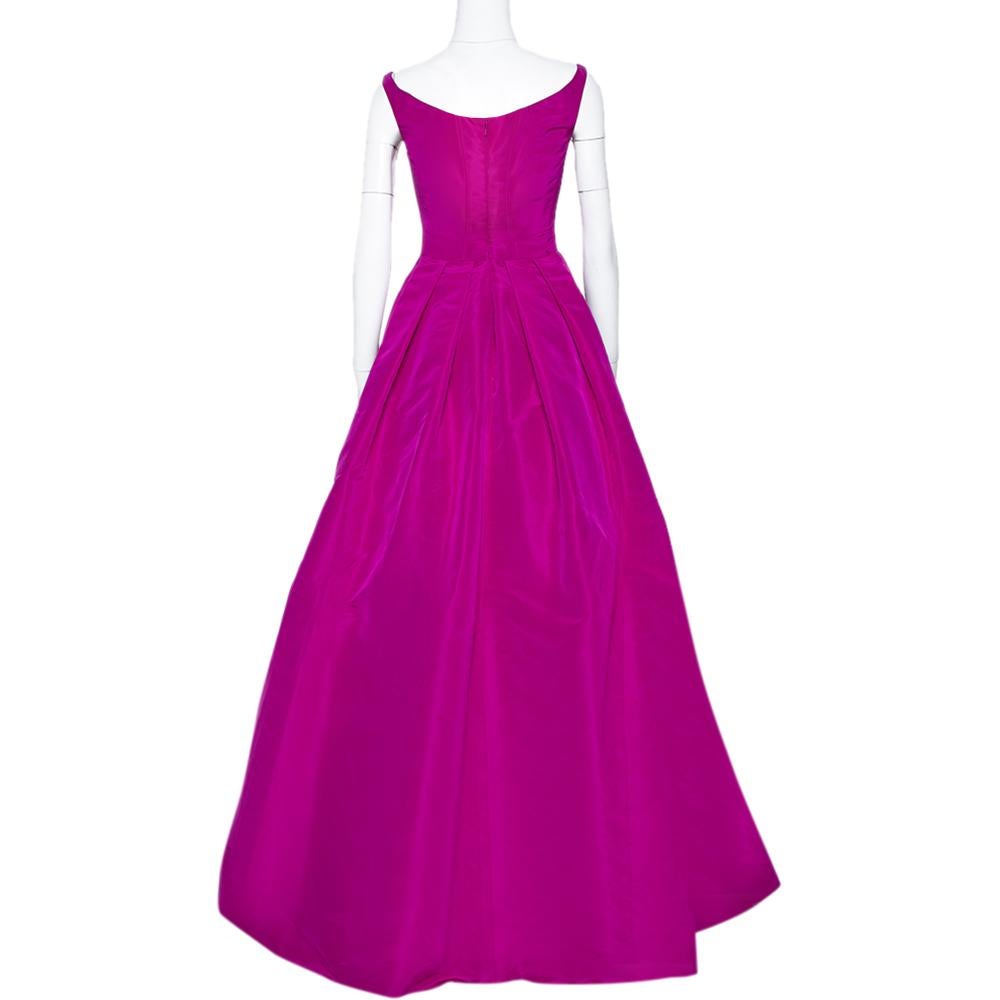 Oscar de la Renta Rosa Seide Ärmelloses Abendkleid S (Pink)