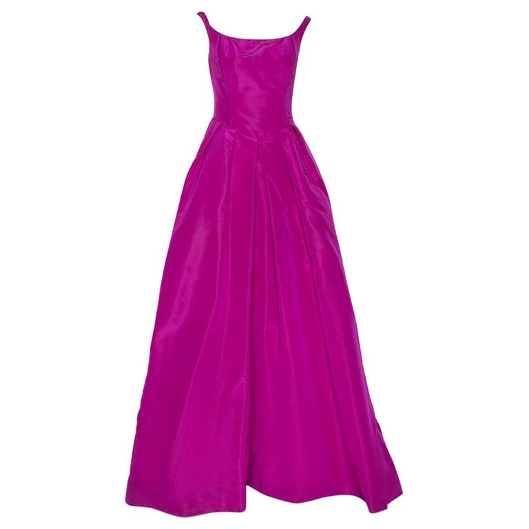 Oscar de la Renta Pink Silk Sleeveless Evening Gown S at 1stDibs