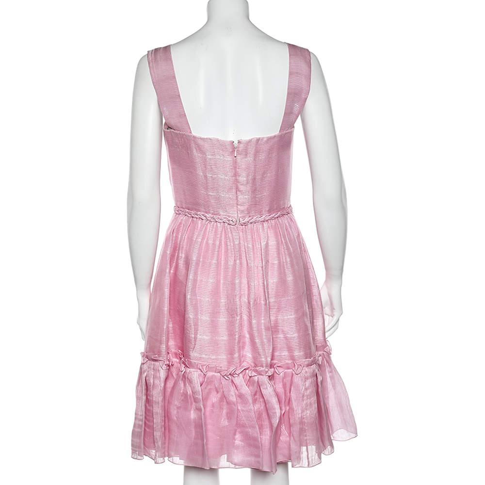 Gray Oscar de la Renta Pink Silk Sleeveless Flared Mini Dress M