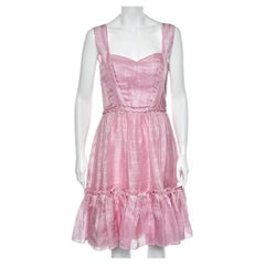 Oscar de la Renta Pink Silk Sleeveless Flared Mini Dress M