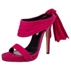 Oscar de la Renta Pink Suede Sandy Bow Detail Sandals Size 38.5