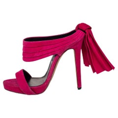 Oscar de la Renta Pink Suede Sandy Bow Detail Sandals Size 38.5