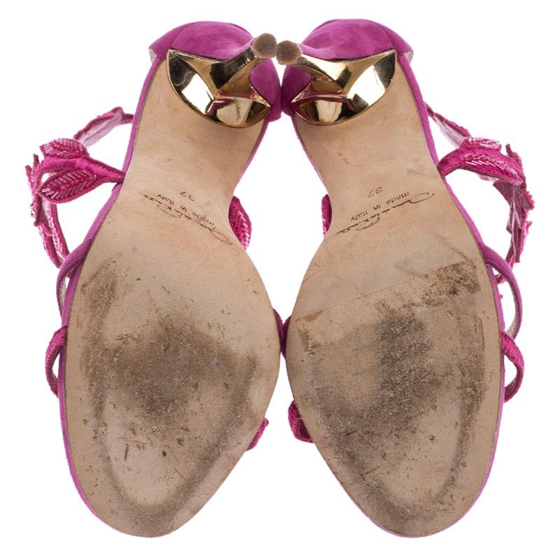 Women's Oscar de la Renta Pink Suede Tatum Embellished T-Strap Sandals Size 37