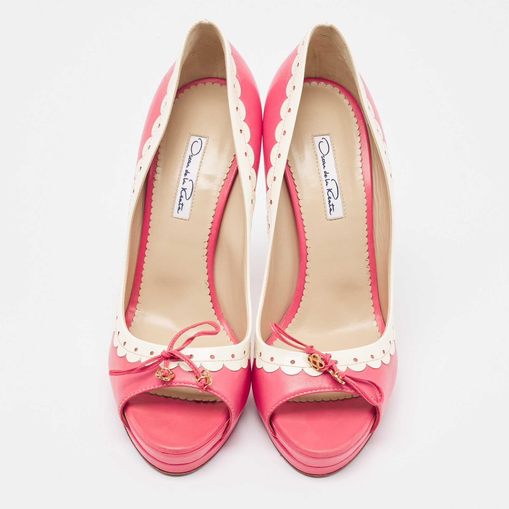 Oscar De La Renta Bombas de punta de cuero rosa/blanco Talla 40 Rosa