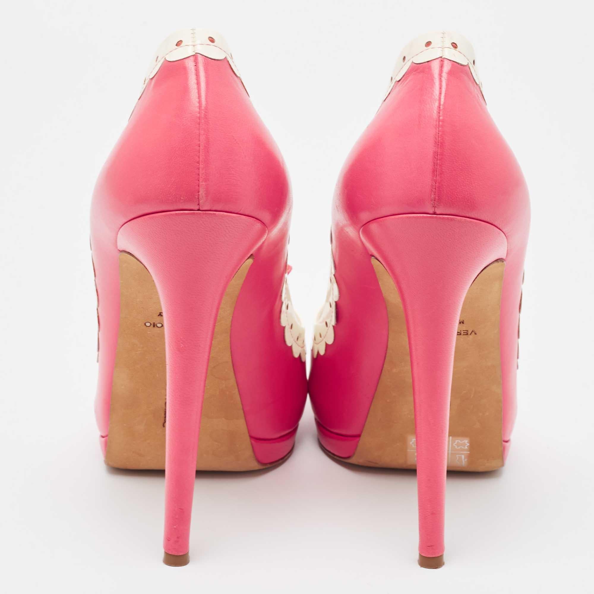 De las mujeres Oscar De La Renta Bombas de punta de cuero rosa/blanco Talla 40