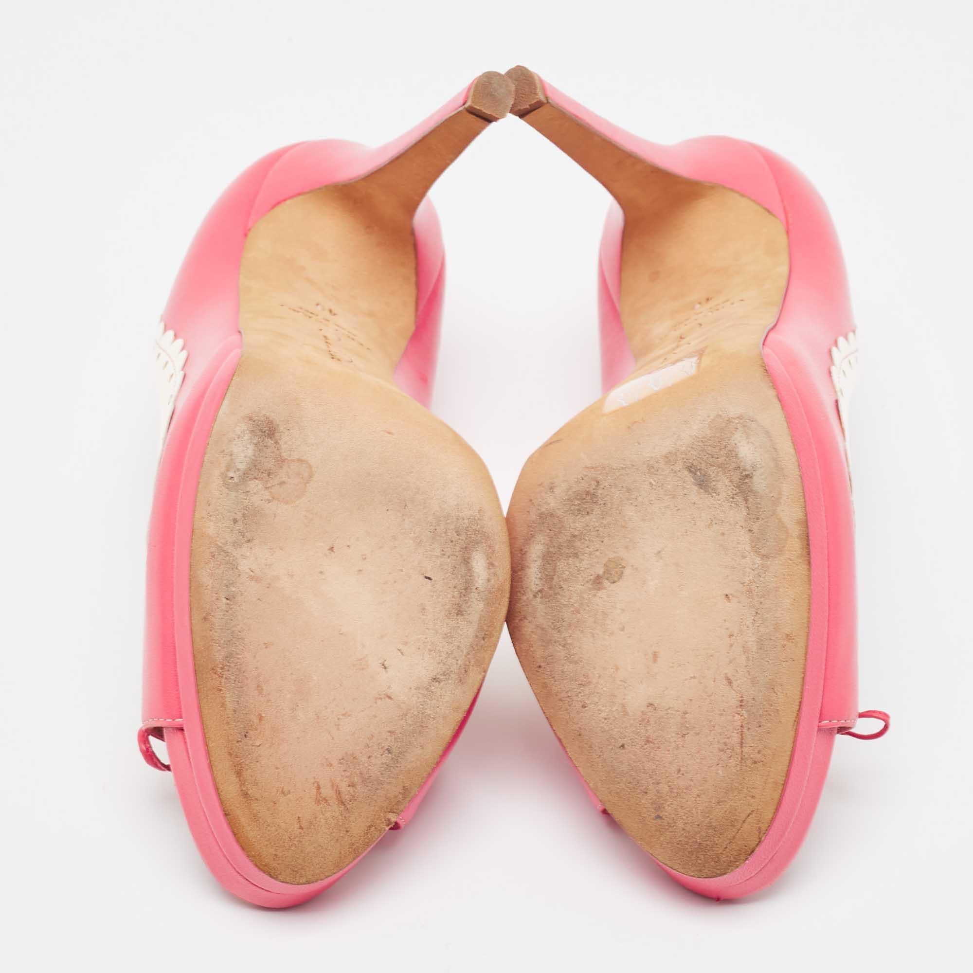 Oscar De La Renta Bombas de punta de cuero rosa/blanco Talla 40 1