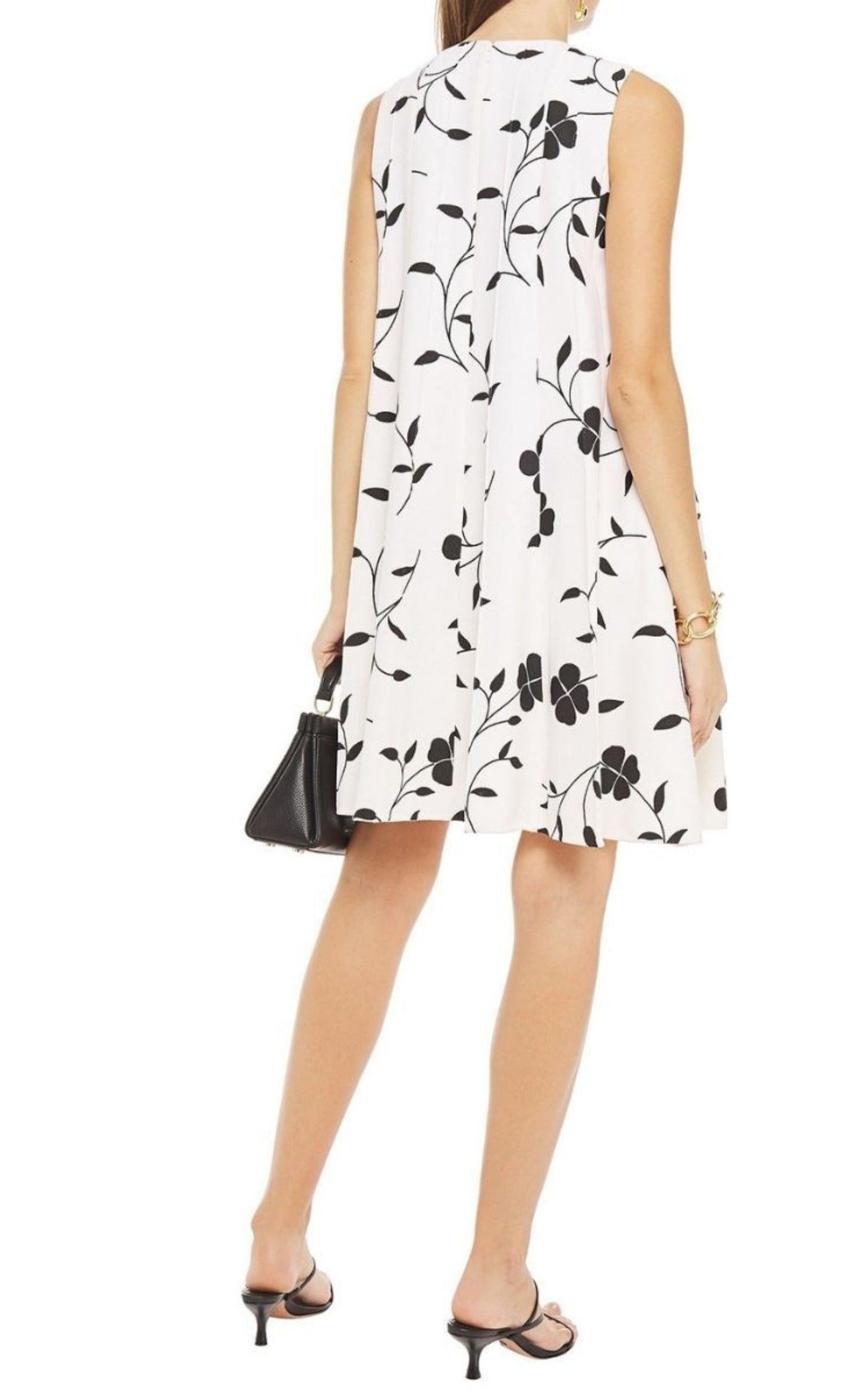 Donna Oscar De La Renta - Vestito in Grain De Poudre plissettato con stampa floreale - taglia US 14 in vendita