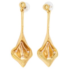 Oscar de la Renta Polished Gold Calla Lily Dangle Earrings, Post Backs