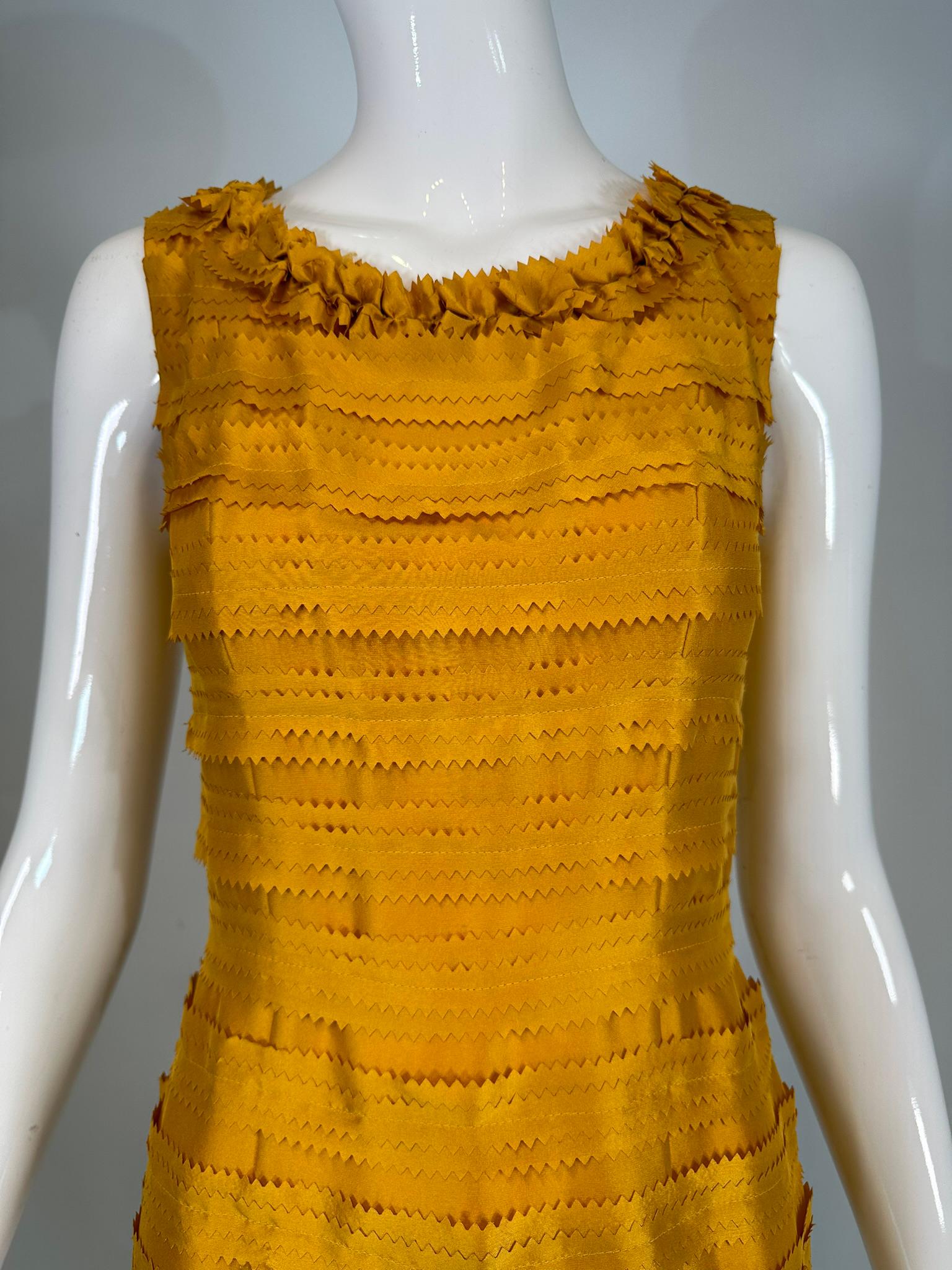 Oscar de la Renta Pre Fall 2011 Marigold Silk Pinked Edge Ruffle Neck Dress For Sale 7