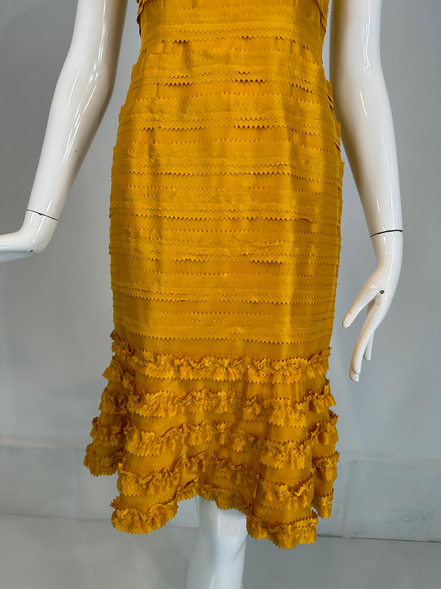 Oscar de la Renta Pre Fall 2011 Marigold Silk Pinked Edge Ruffle Neck Dress For Sale 8