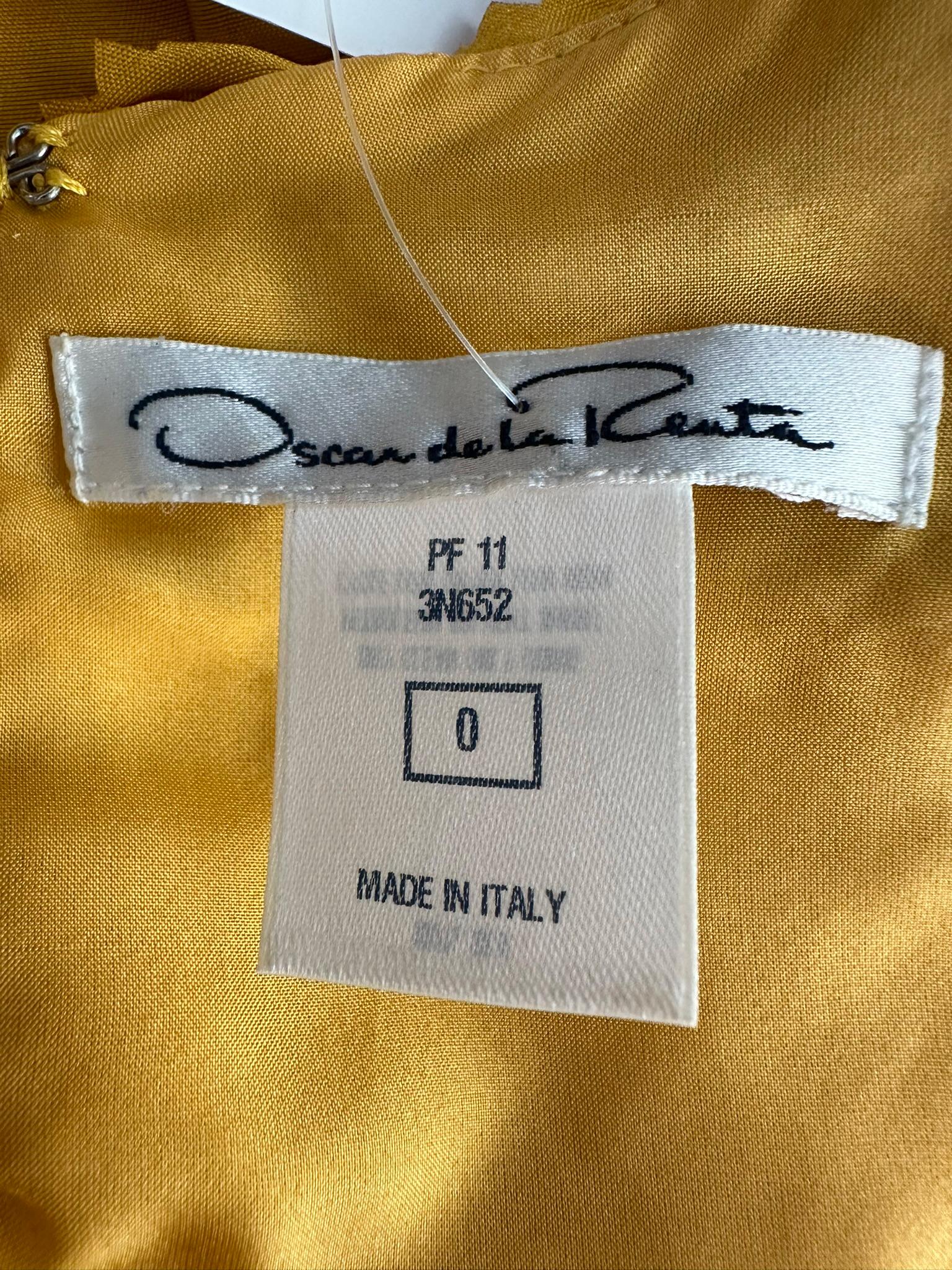 Oscar de la Renta Pre Fall 2011 Marigold Silk Pinked Edge Ruffle Neck Dress For Sale 9