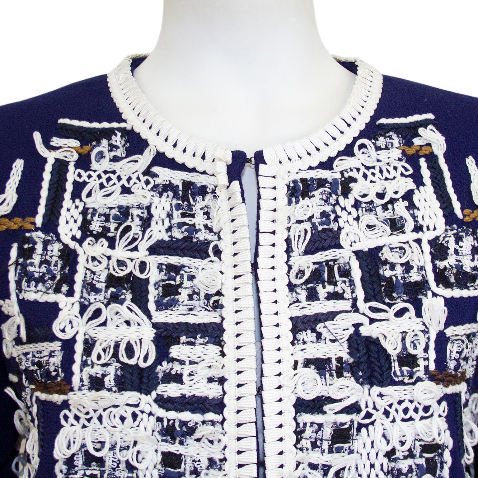 Women's Oscar De La Renta Pre Fall 2011 Navy Embroidered Jacket For Sale