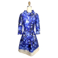 Abito Oscar de la Renta Pre-Fall 2014 con collo scultoreo blu astratto, taglia US 0