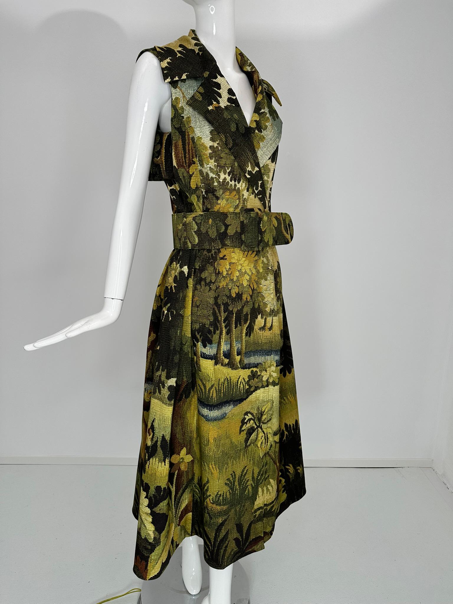 Oscar de la Renta Pre Fall 2020 Landscape Tapestry Belted Wrap Dress Unworn wt 7
