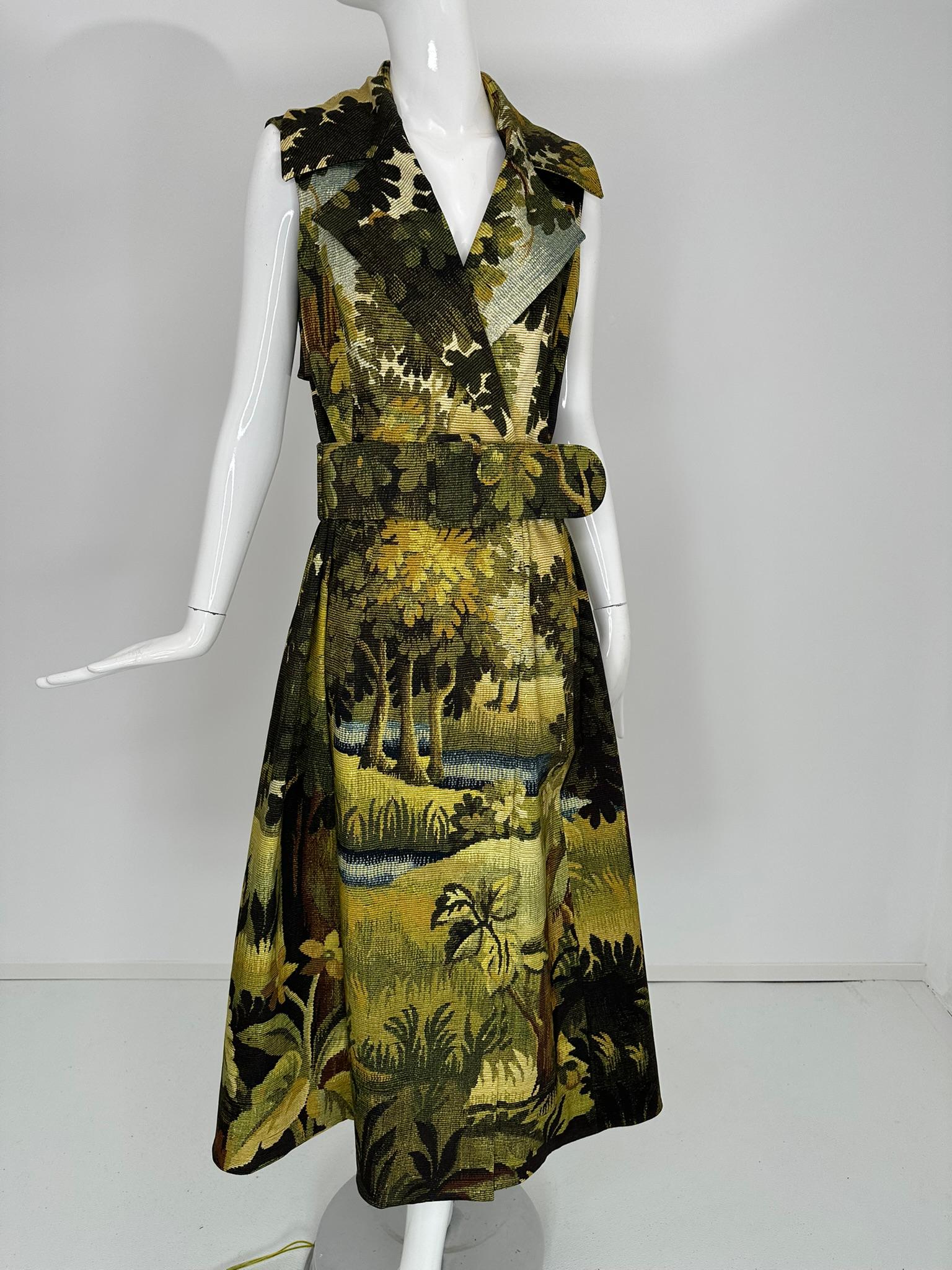 Oscar de la Renta Pre Fall 2020 Landscape Tapestry Belted Wrap Dress Unworn wt 8