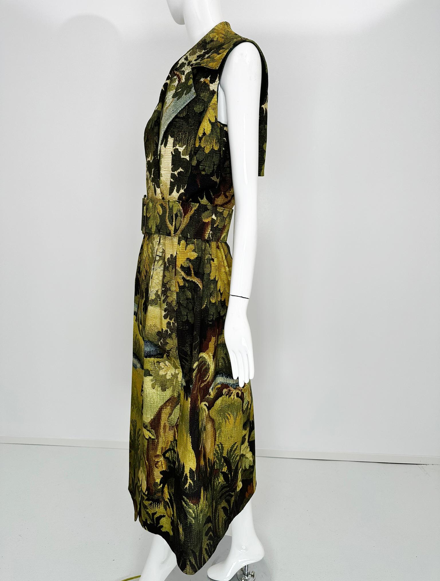 Brown Oscar de la Renta Pre Fall 2020 Landscape Tapestry Belted Wrap Dress Unworn wt