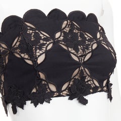 OSCAR DE LA RENTA PS24 black Gardenia Guipure lace top skirt dress set US0 XS