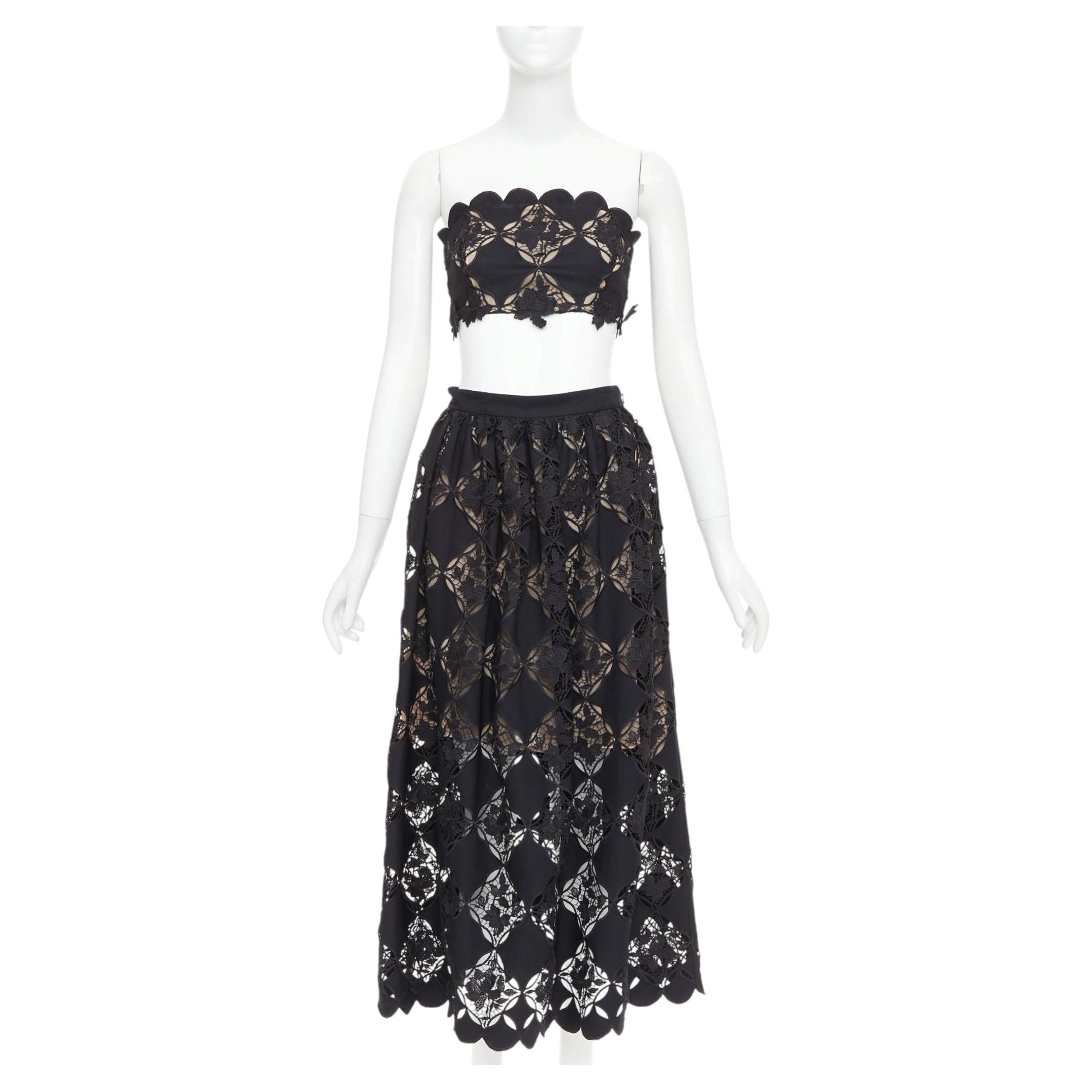 Oscar De La Renta PS24, schwarzes Kleid mit Oberteil aus Gardenia-Guipure-Spitze, US-Größe XS