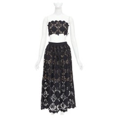 OSCAR DE LA RENTA PS24 black Gardenia Guipure lace top skirt dress set US0 XS