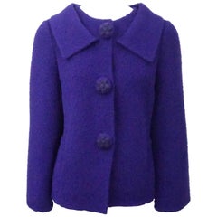 Oscar De La Renta Chaqueta de alpaca morada con botones florales-8